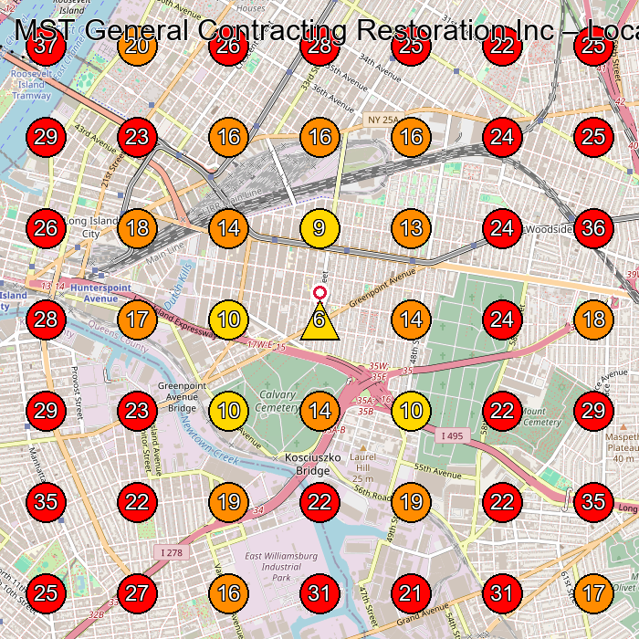 MST General Contracting Restoration Inc GeoGrid visibility map for General Contractor in Brooklyn